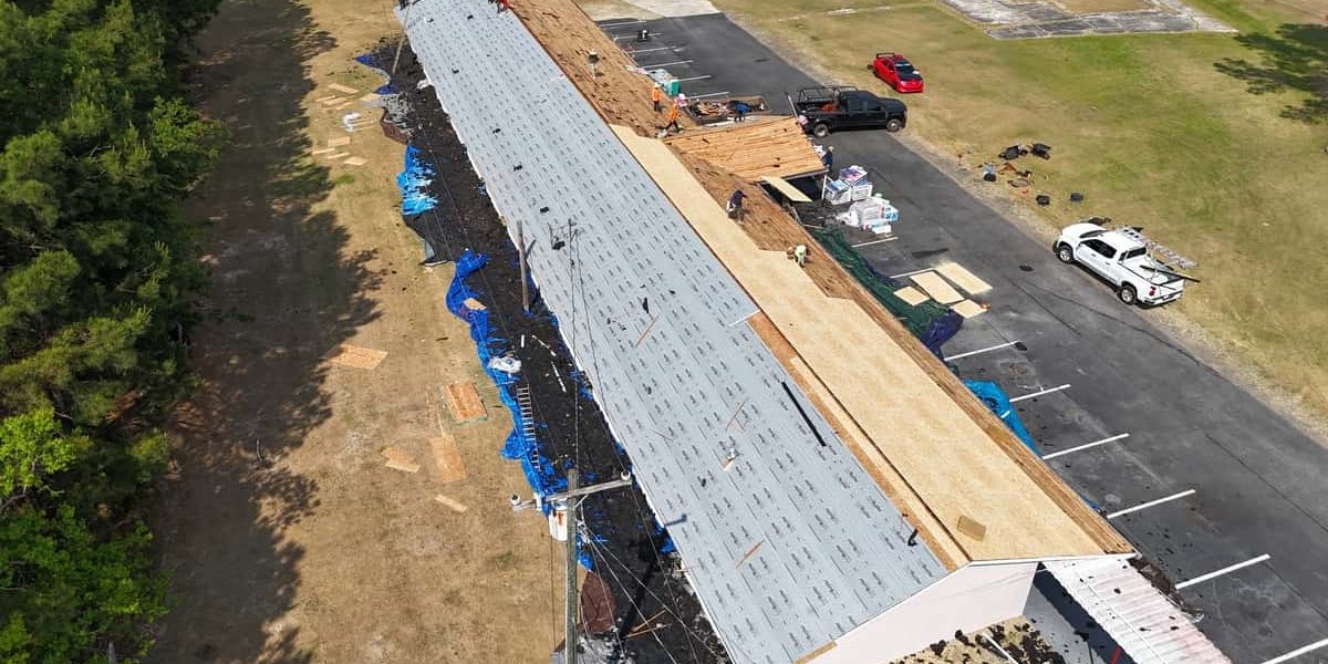 residential roof replacement by Atlantic Roofing Solutions is in process.